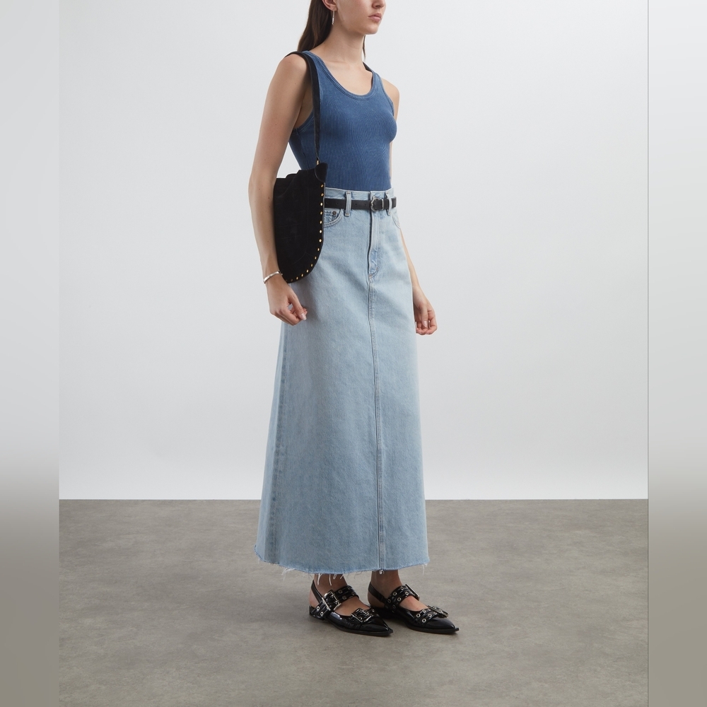 Agolde Distressed Hilla Denim Maxi Skirt Size 22